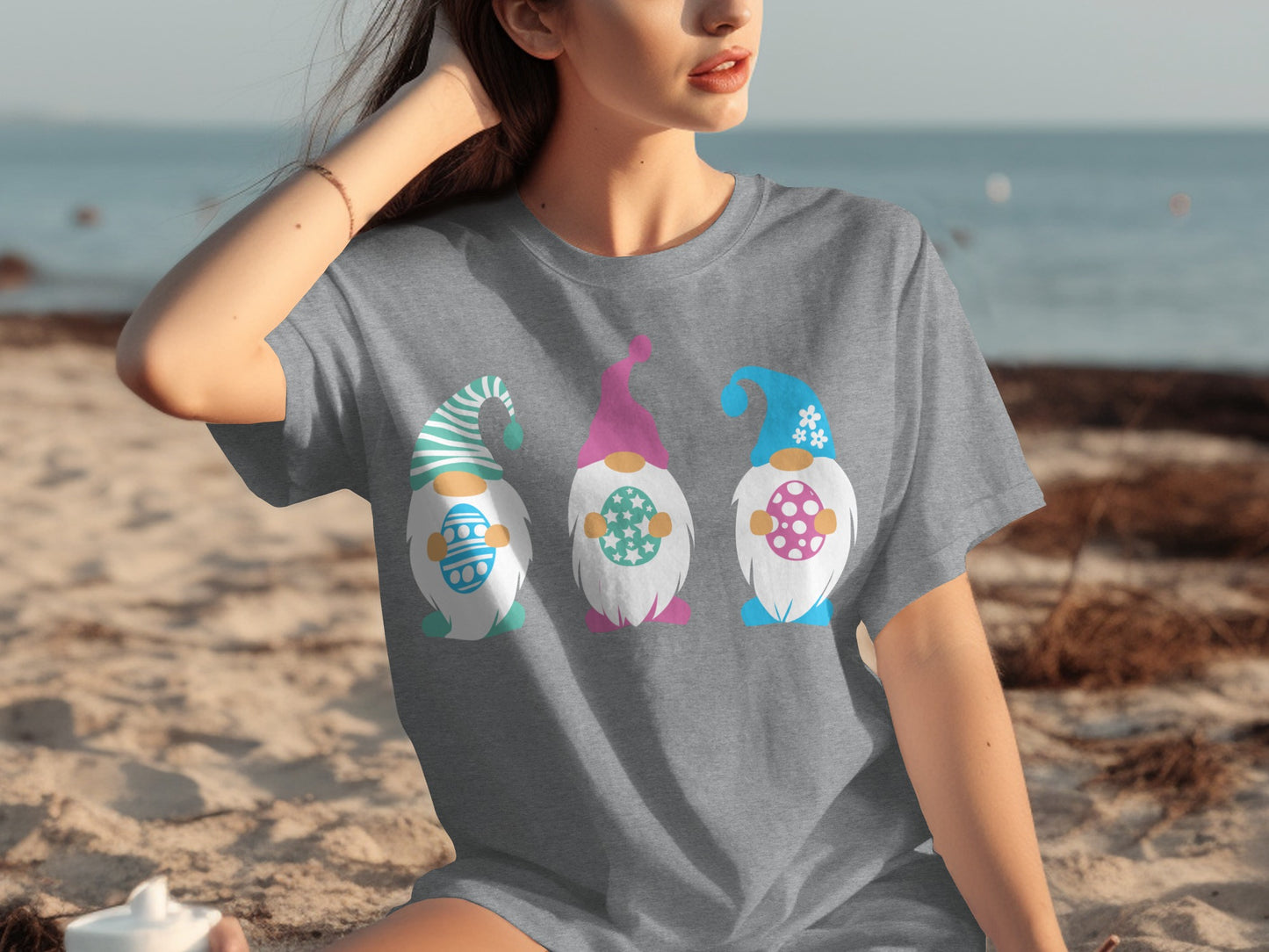 Colorful Cartoon Gnomes Beach Day T-Shirt for sale
