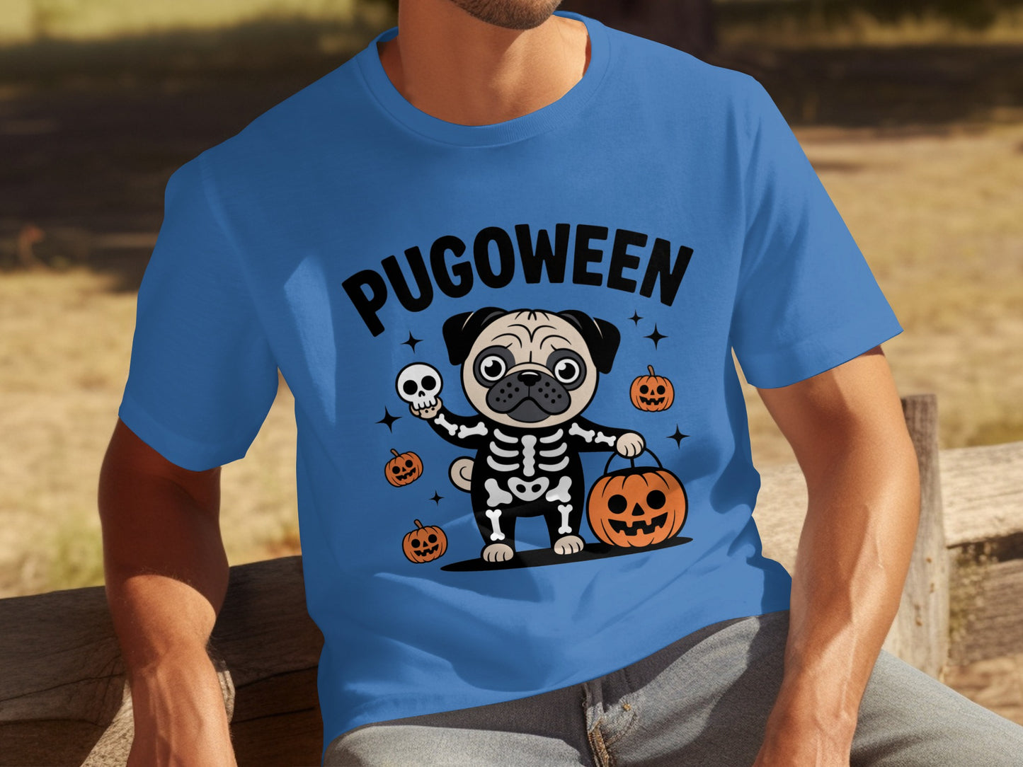 Pugoween Skeleton Dog Halloween T-Shirt