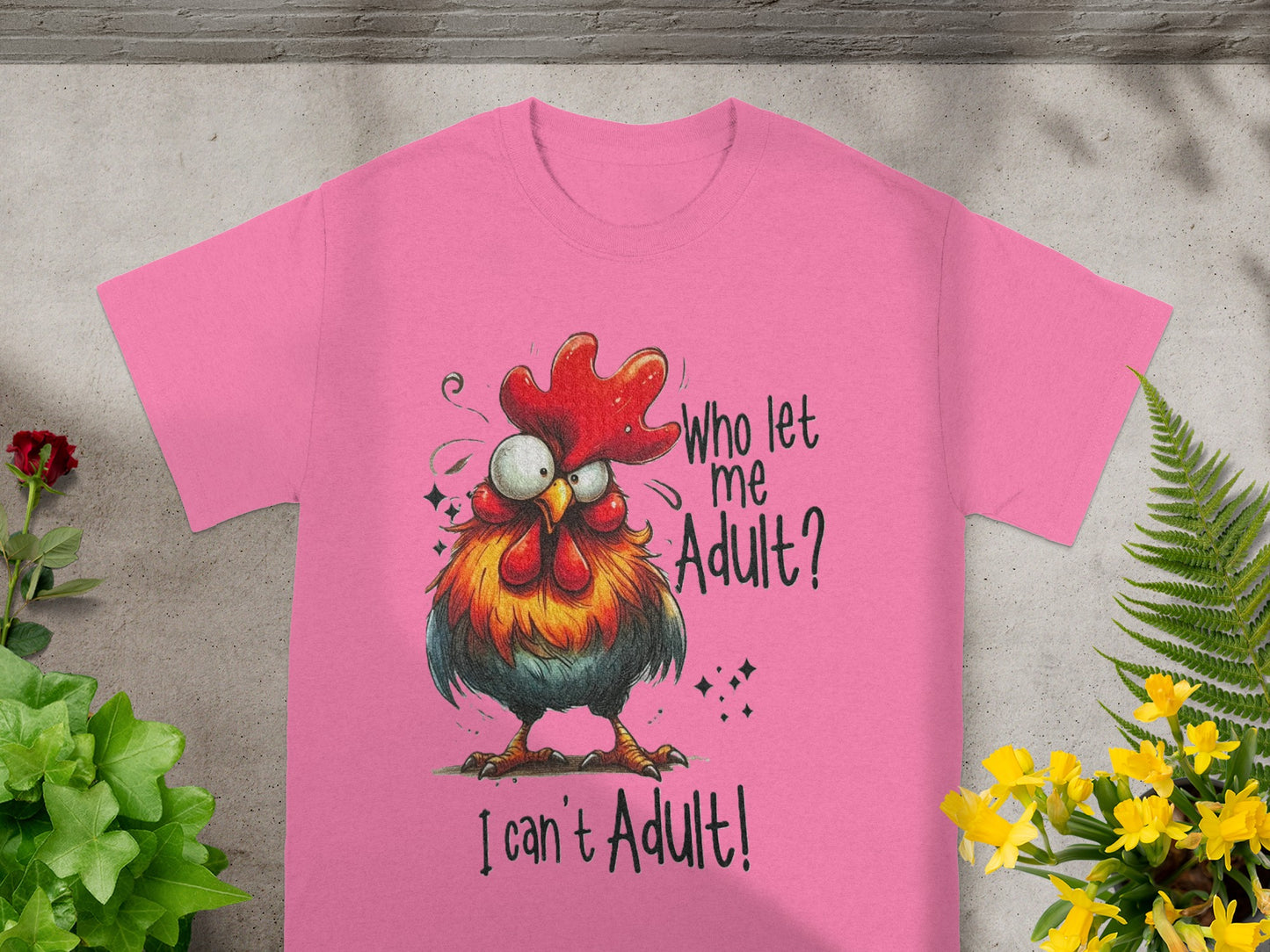 Pink Shirt with Funny Cartoon Chicken and Adult Text