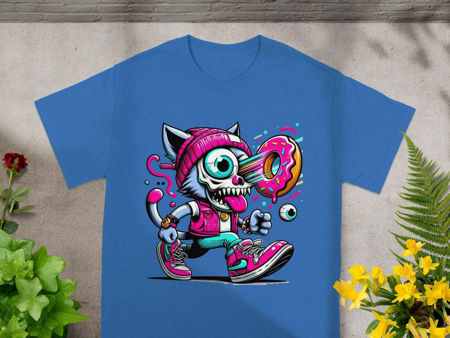 Cool Cat with Donut and Sneakers Graphic T-shirt