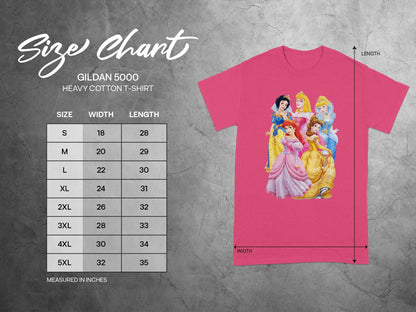 Pink Disney Princesses Size Chart Measured in Inches product type