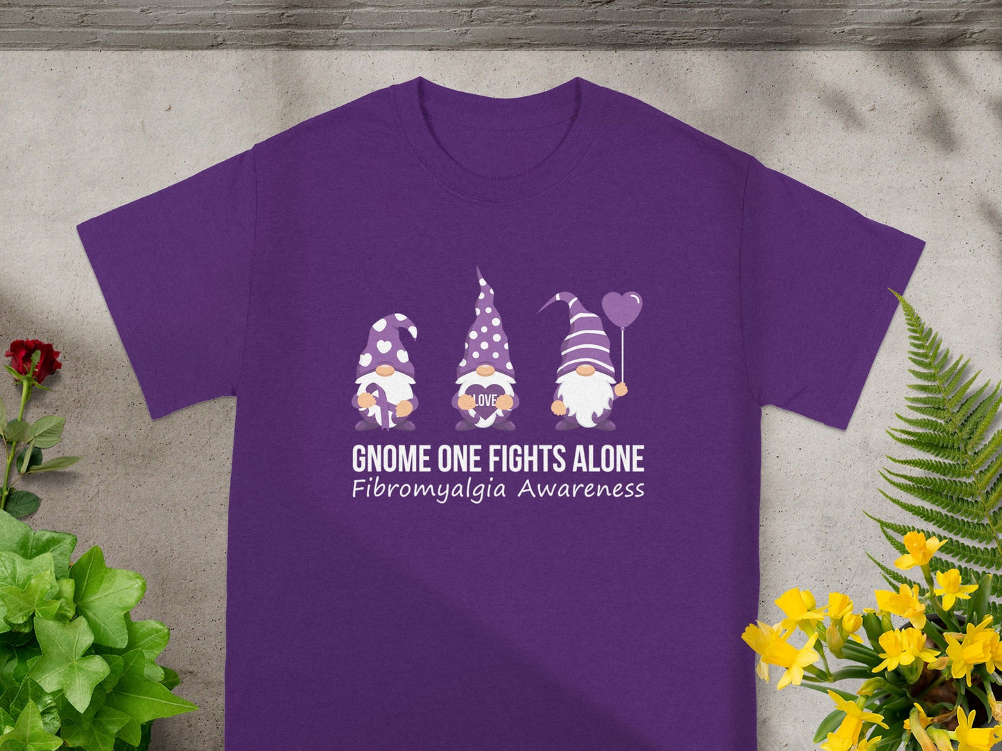Gnome One Fights Alone Fibromyalgia Awareness T-Shirt