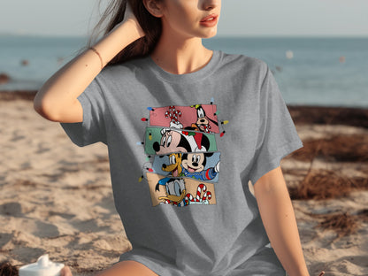 Colorful Cartoon Characters Graphic Grey Shirt