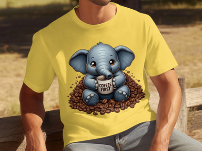 Cute Baby Elephant Coffee First T-Shirt
