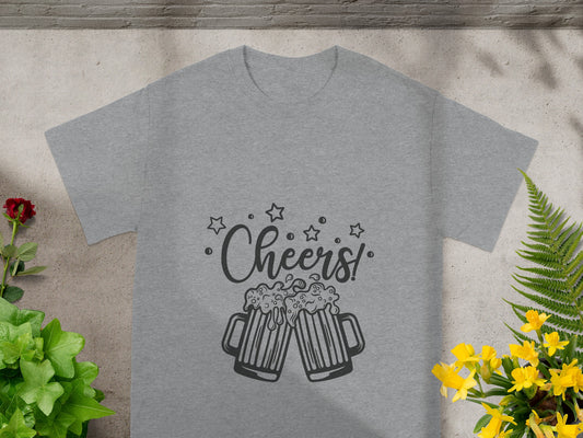 Cheers Graphic T-Shirt With Beer Mugs Celebration Top
