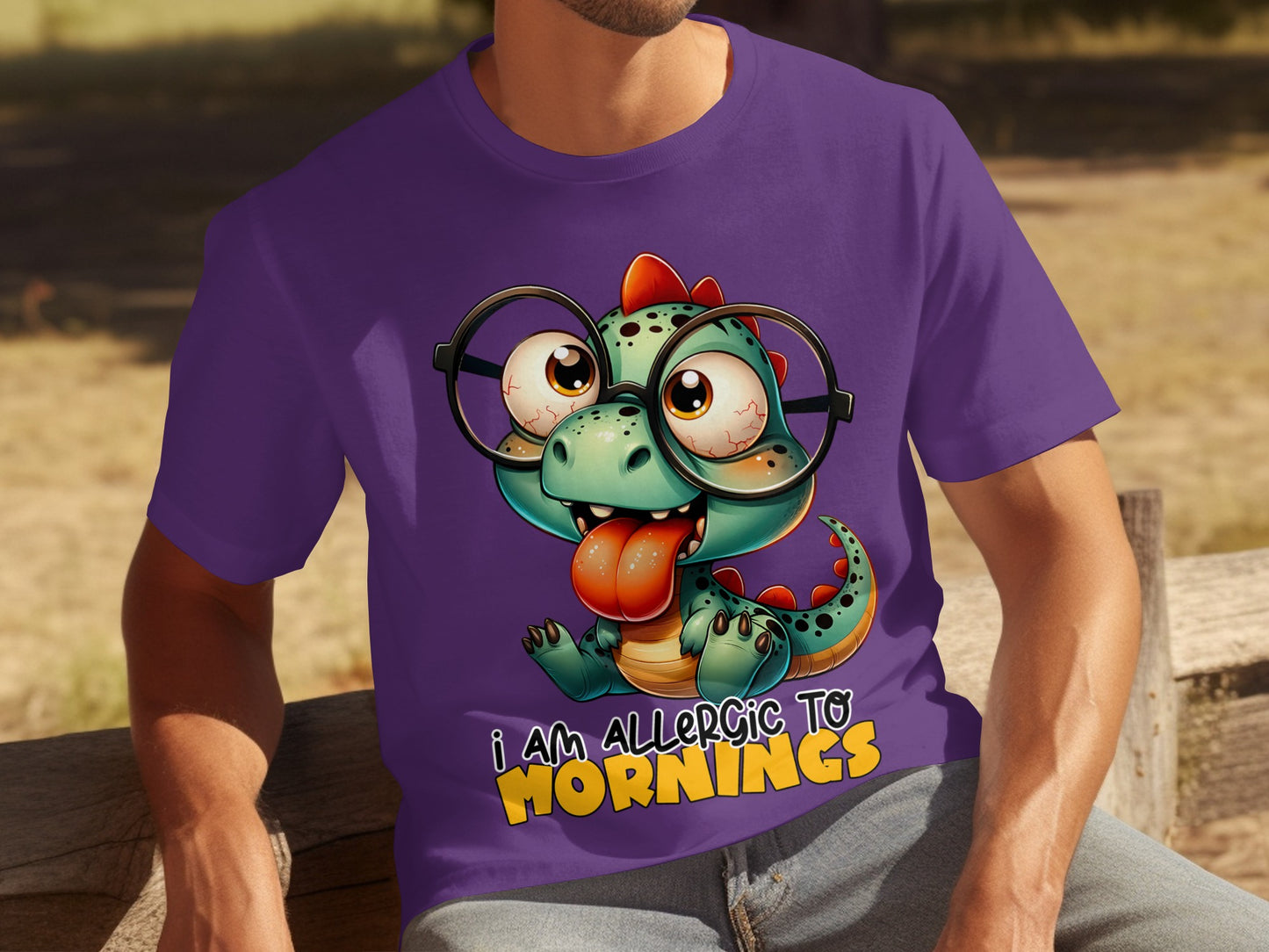 I Am Allergic To Mornings Cute Dinosaur Graphic T-Shirt