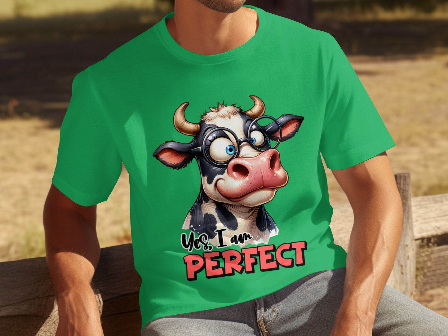 Yes I Am Perfect Cow Graphic Green Shirt Product