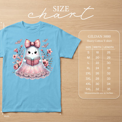 Gildan 5000 Heavy Cotton T-shirt size chart with measurements in inches.
