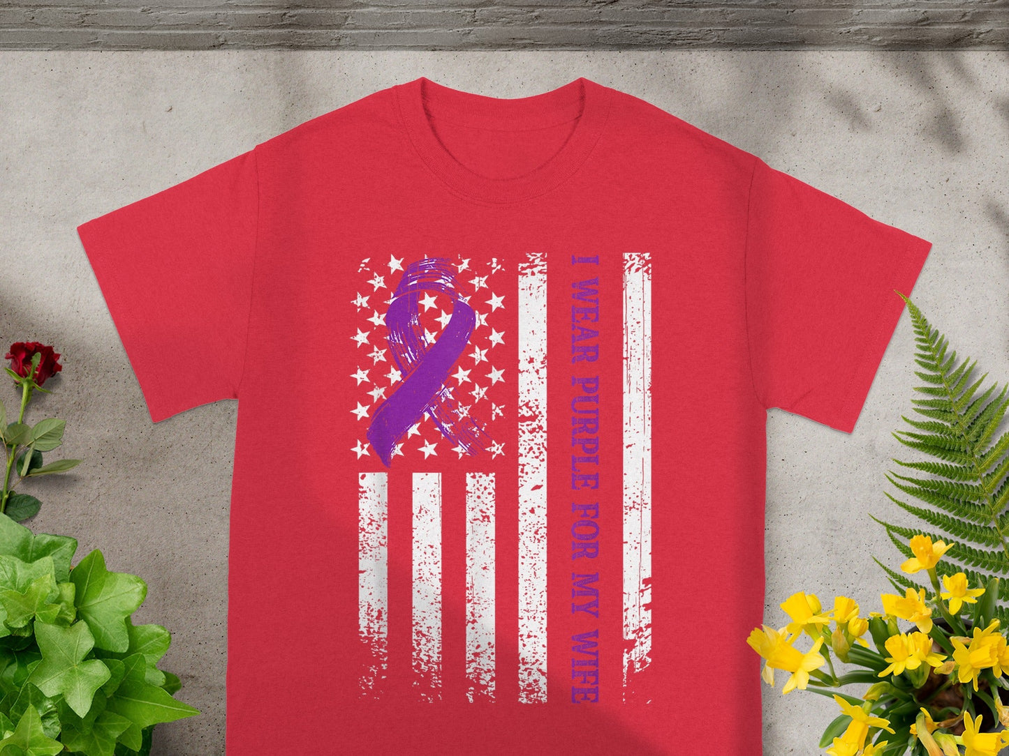 I Wear Purple For My Wife American Flag Shirt