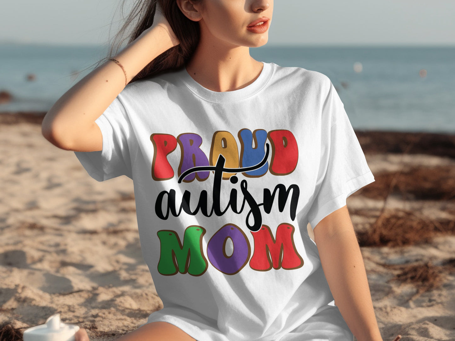 Proud Autism Mom Colorful Letter Design T-Shirt