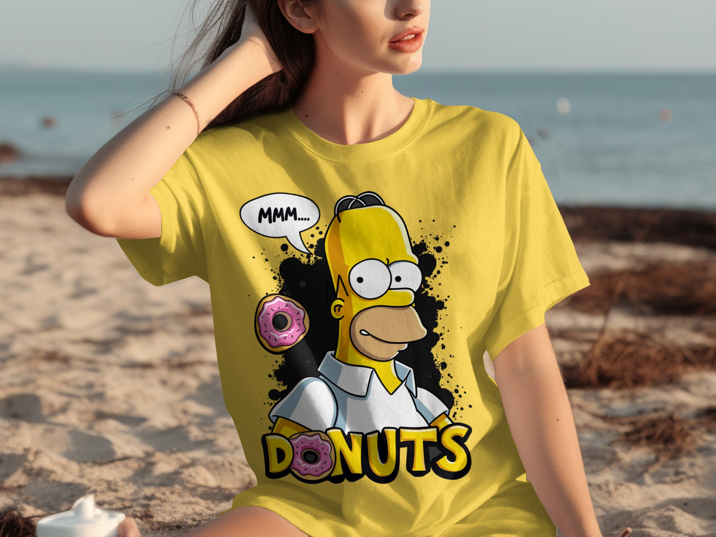 Simpsons Homer Donuts Graphic Yellow Shirt