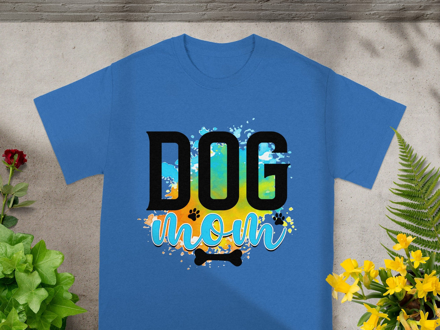 Colorful Dog Mom Paw Print Graphic T-shirt