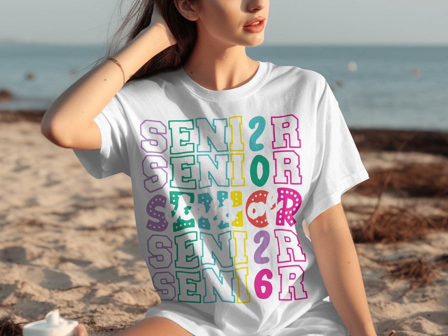 Colorful Senior Letter Design T-Shirt for Graduates