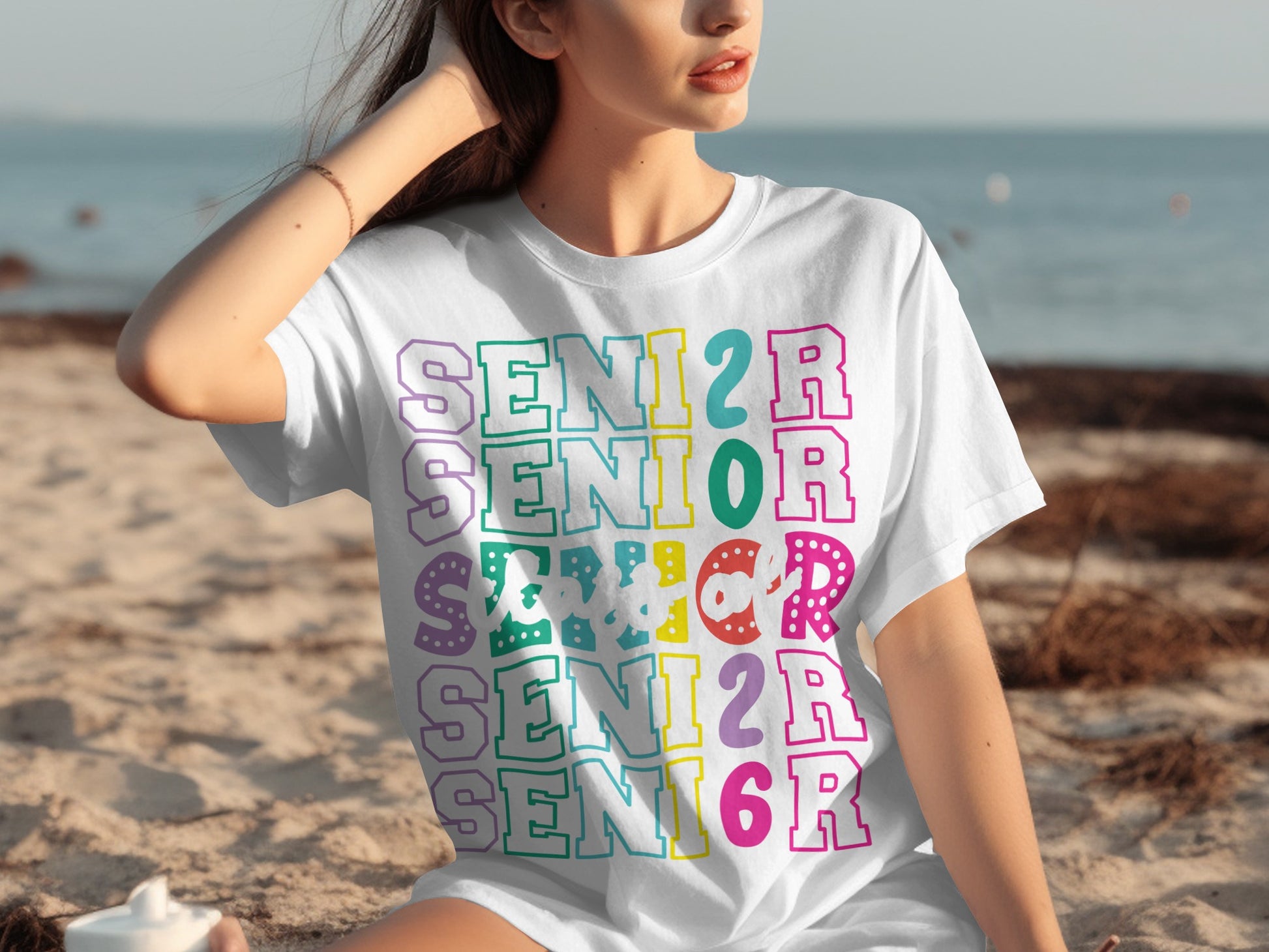 Colorful Senior Letter Design T-Shirt for Graduates