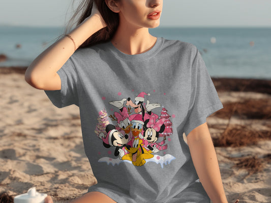 Cute Cartoon Characters Holiday Shirt for Women