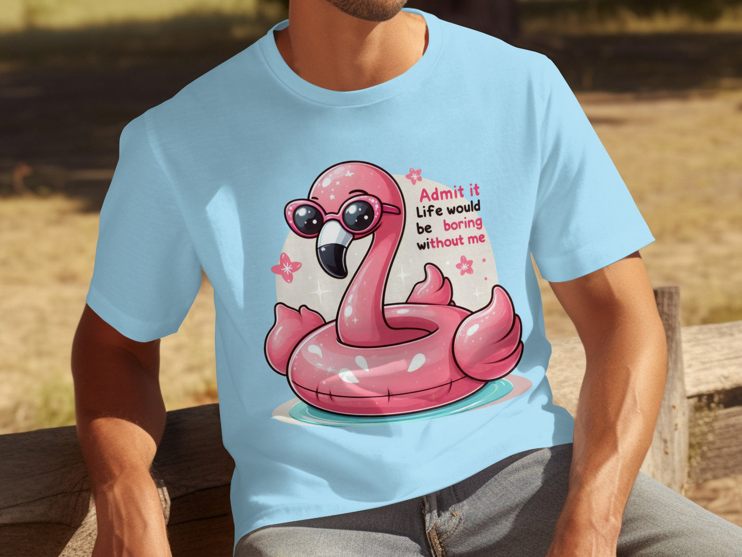 Flamingo Pool Float Graphic Tee with Fun Quote