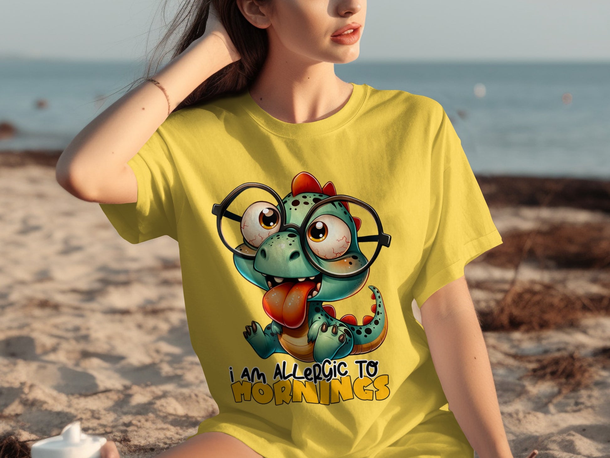 I Am Allergic to Mornings Cute Dinosaur Graphic T-shirt