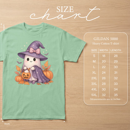 GILDAN 5000 Heavy Cotton T-shirt size chart with measurements in inches.