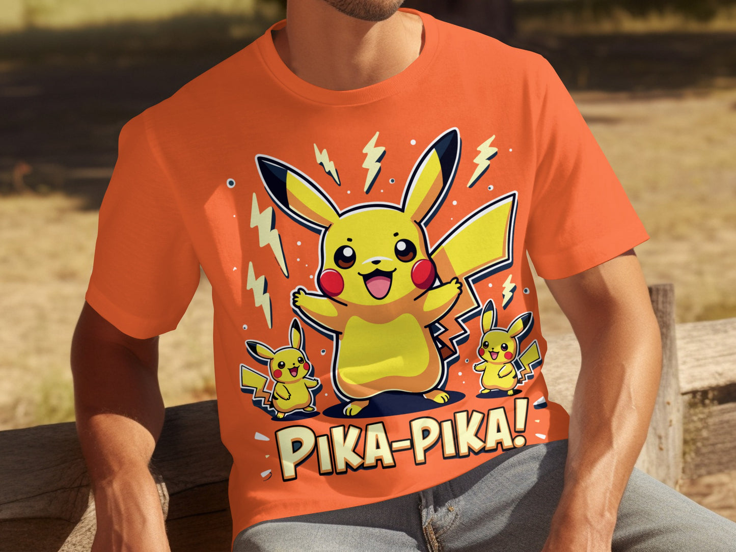 Pika-Pika Pikachu Graphic Orange T-Shirt