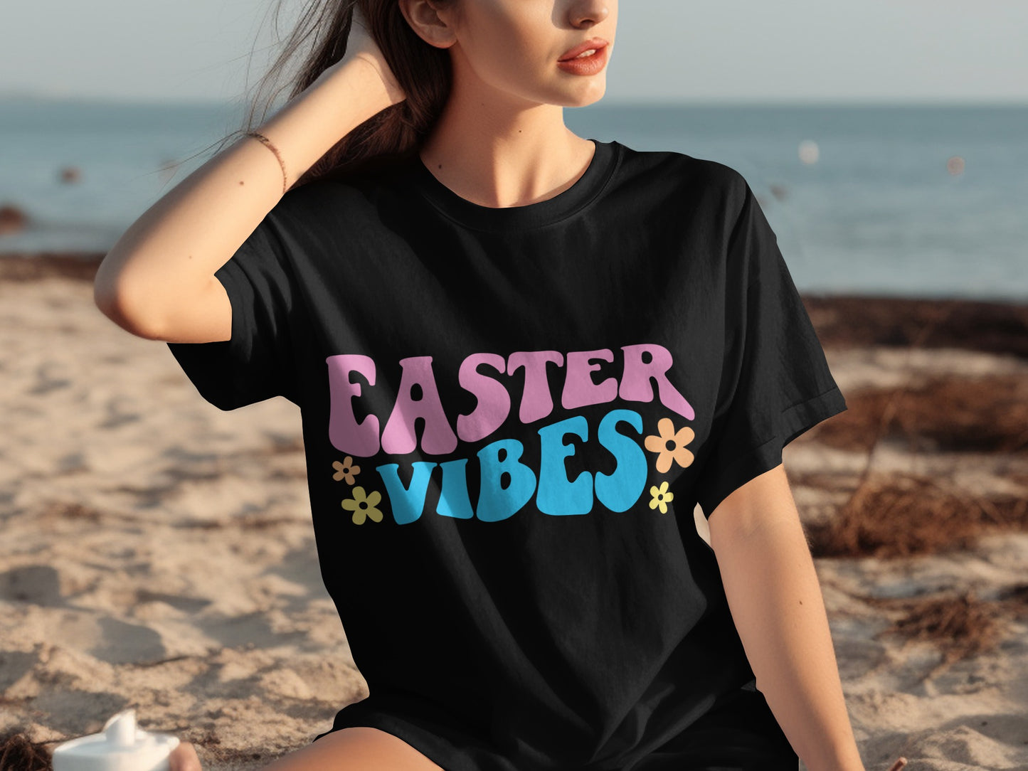 Easter Vibes Colorful Retro Graphic Tee Shirt