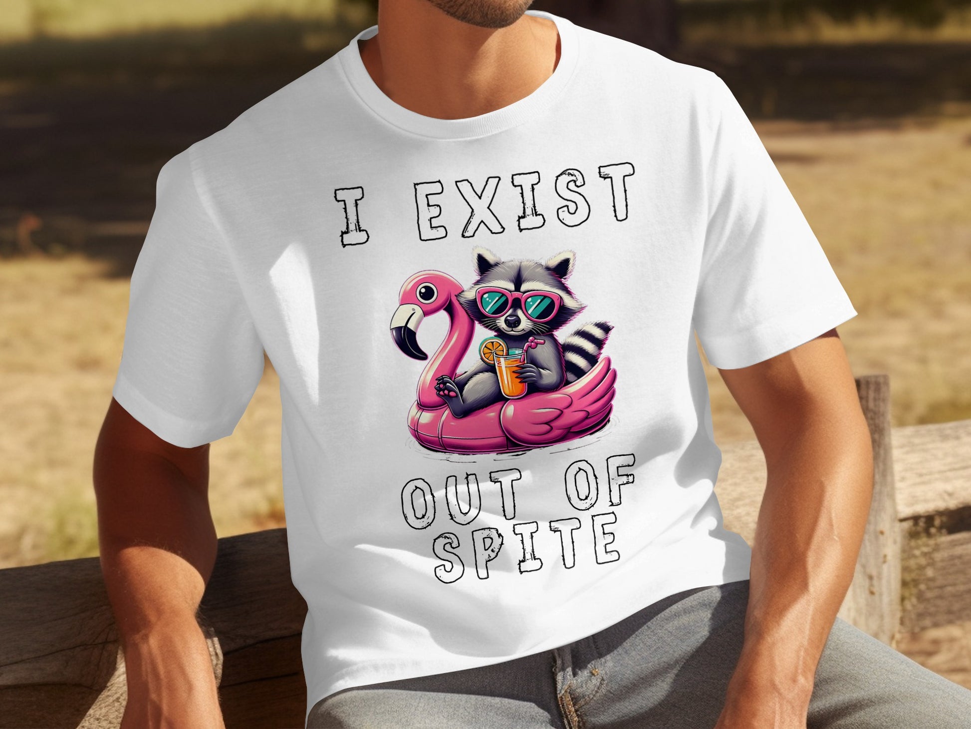 I Exist Out of Spite Raccoon Flamingo Graphic T-Shirt