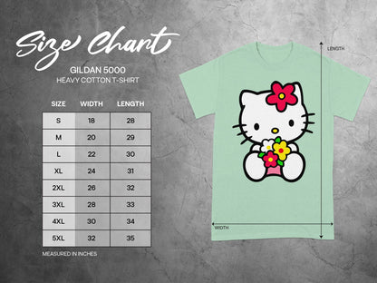 GILDAN 5000 Size Chart Measured In Inches White Cat product type