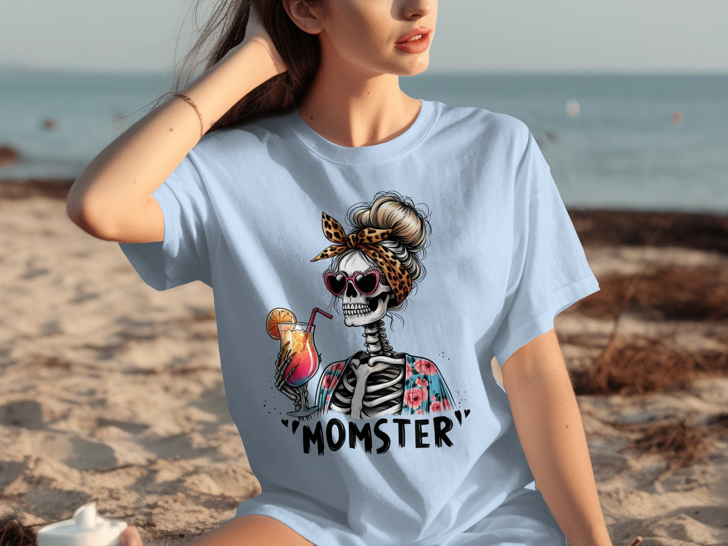 Momster Skeleton Beach Graphic T-Shirt Halloween Fun