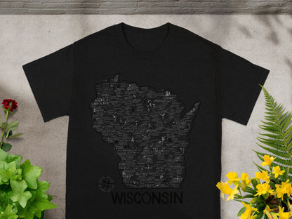 Detailed Wisconsin Map Graphic T-shirt