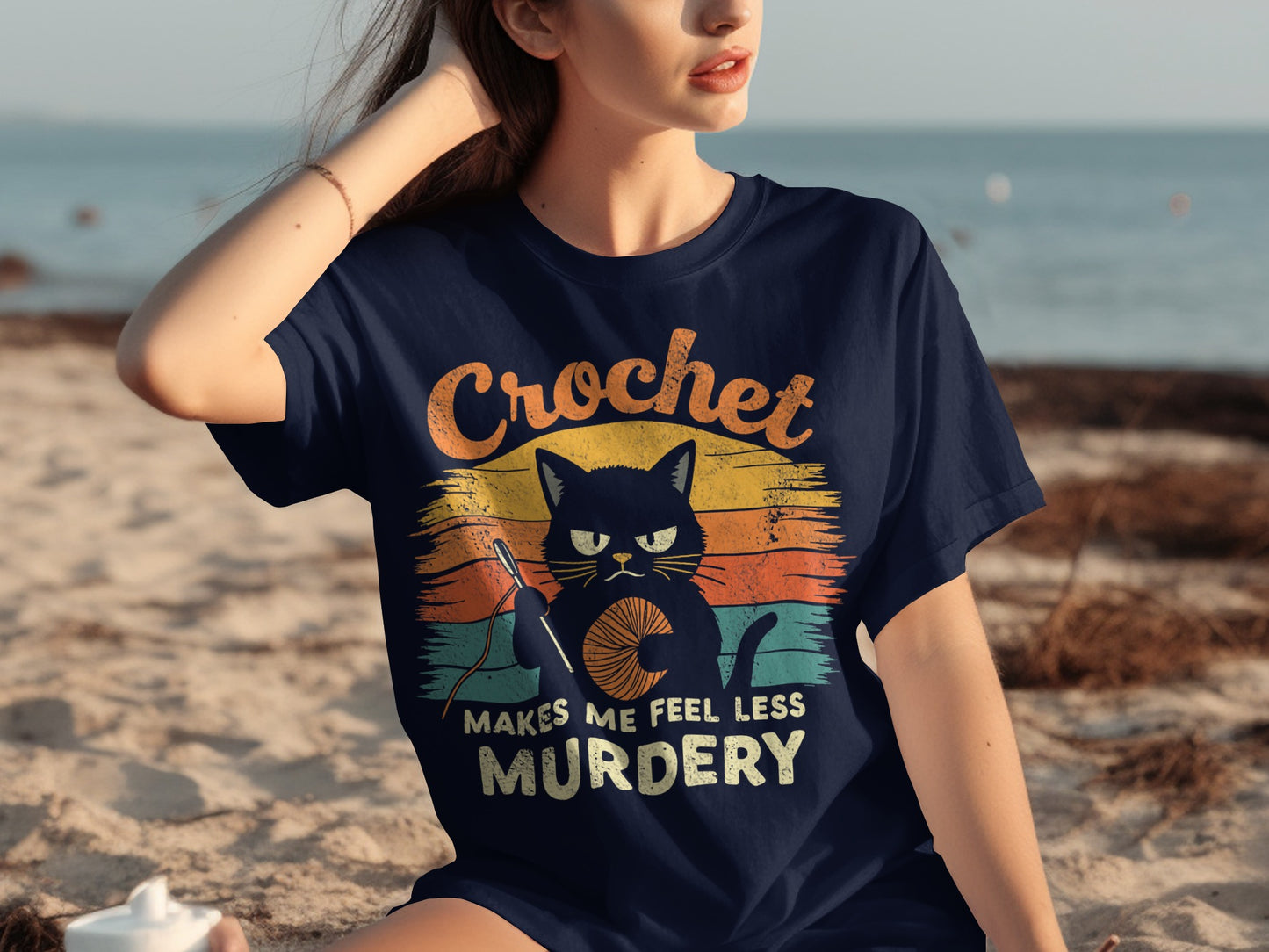 Crochet Makes Me Feel Less Murdery Cat T-Shirt