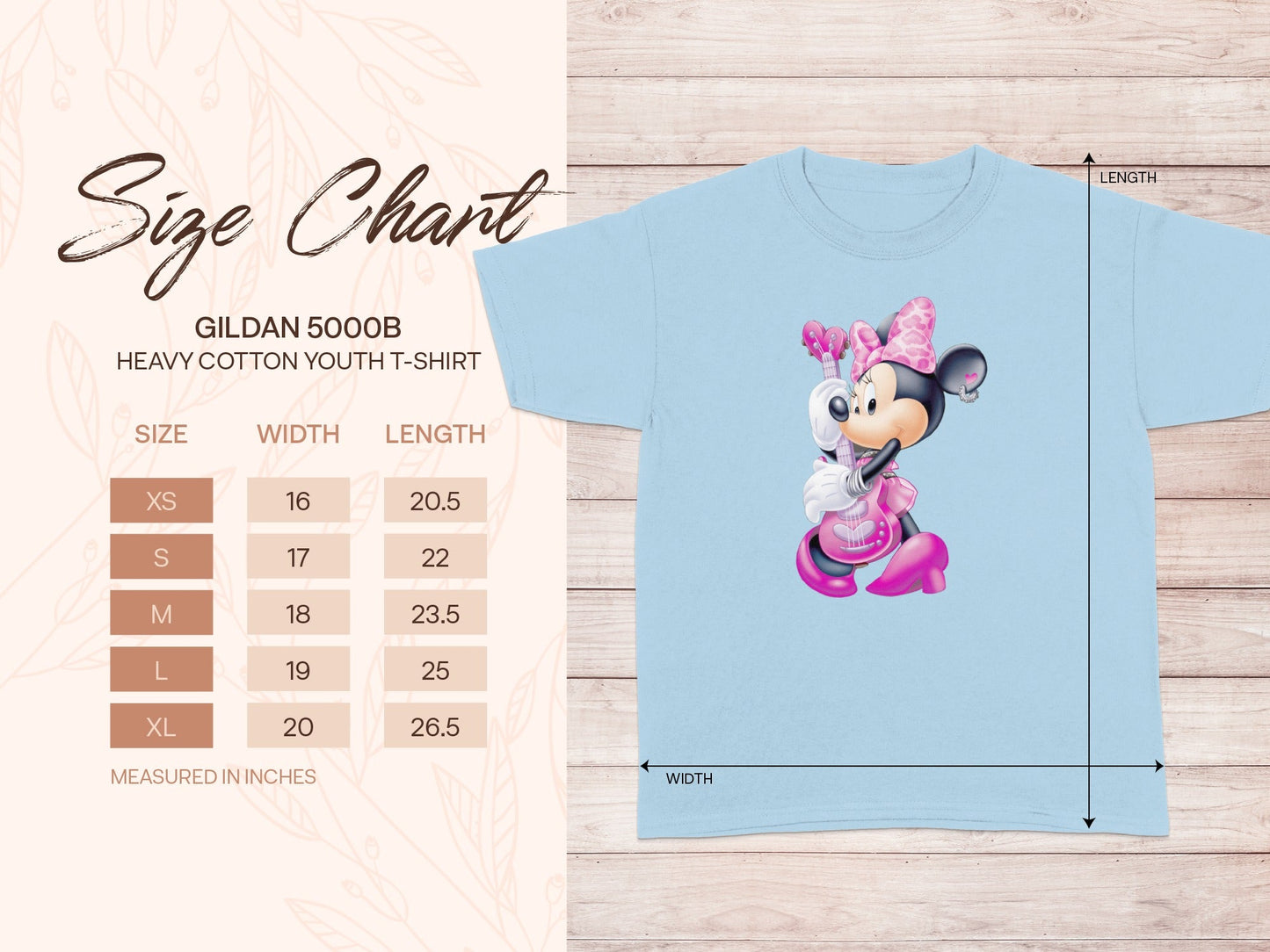 GILDAN 5000B Youth Minnie Mouse Guitar Light Blue T-shirt