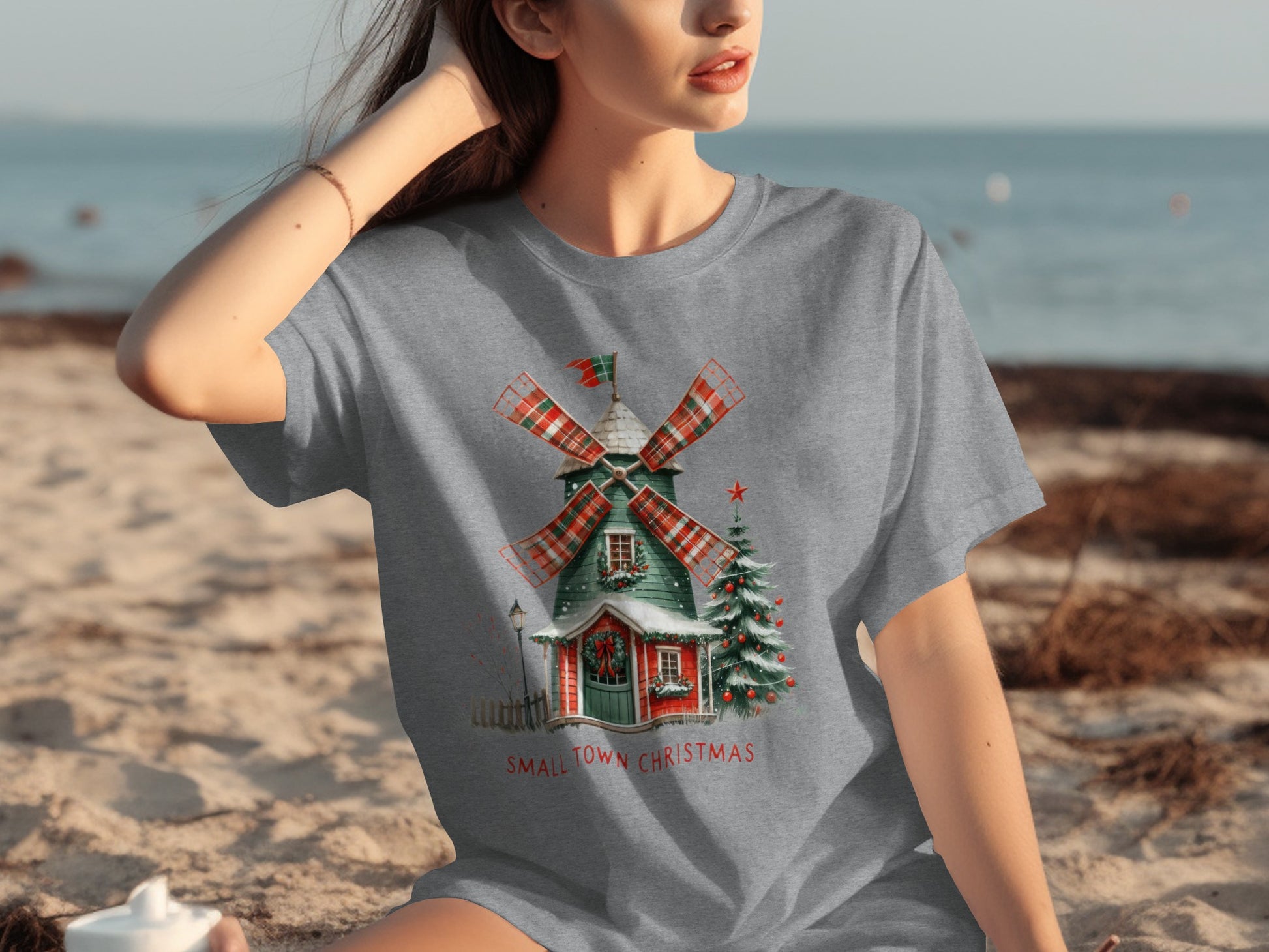 Small Town Christmas Graphic Windmill T-shirt