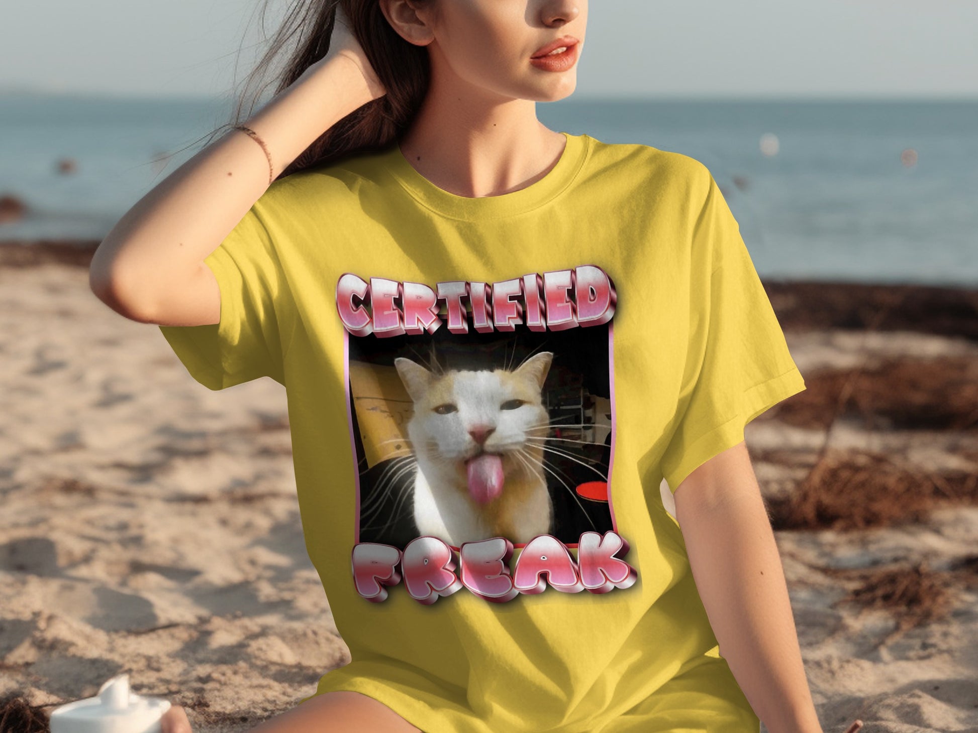 Certified Freak Cat Graphic T-Shirt Fun Casual Wear