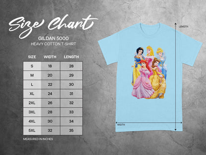 Disney Princesses GILDAN 5000 T-SHIRT Size Chart product type