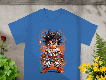 Goku from Dragon Ball Z on a blue t-shirt.