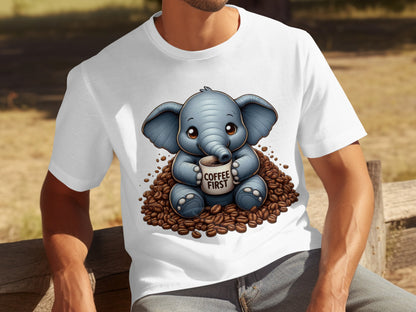 Cute Elephant Drinking Coffee Cute Animal T-Shirt