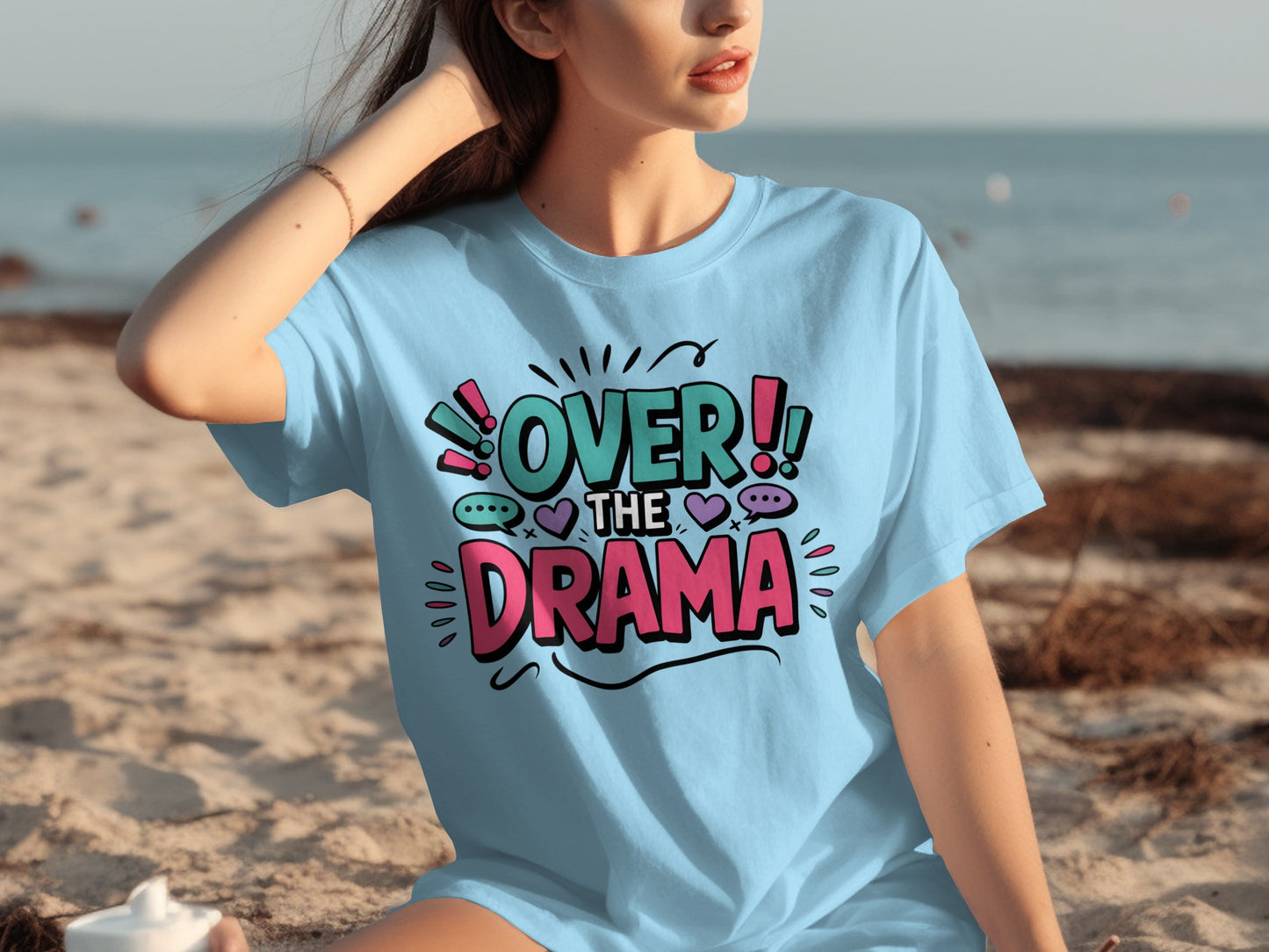 Over The Drama! Graphic Tee in Light Blue