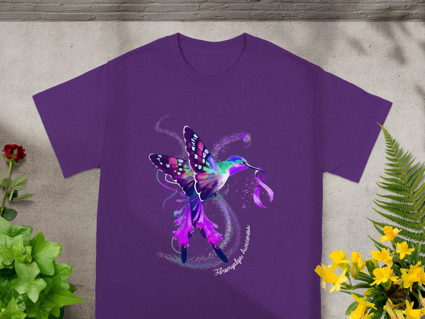 Colorful Hummingbird Butterfly Fibromyalgia Awareness Shirt