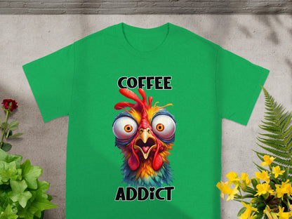 Coffee Addict Funny Crazy Chicken Graphic T-Shirt