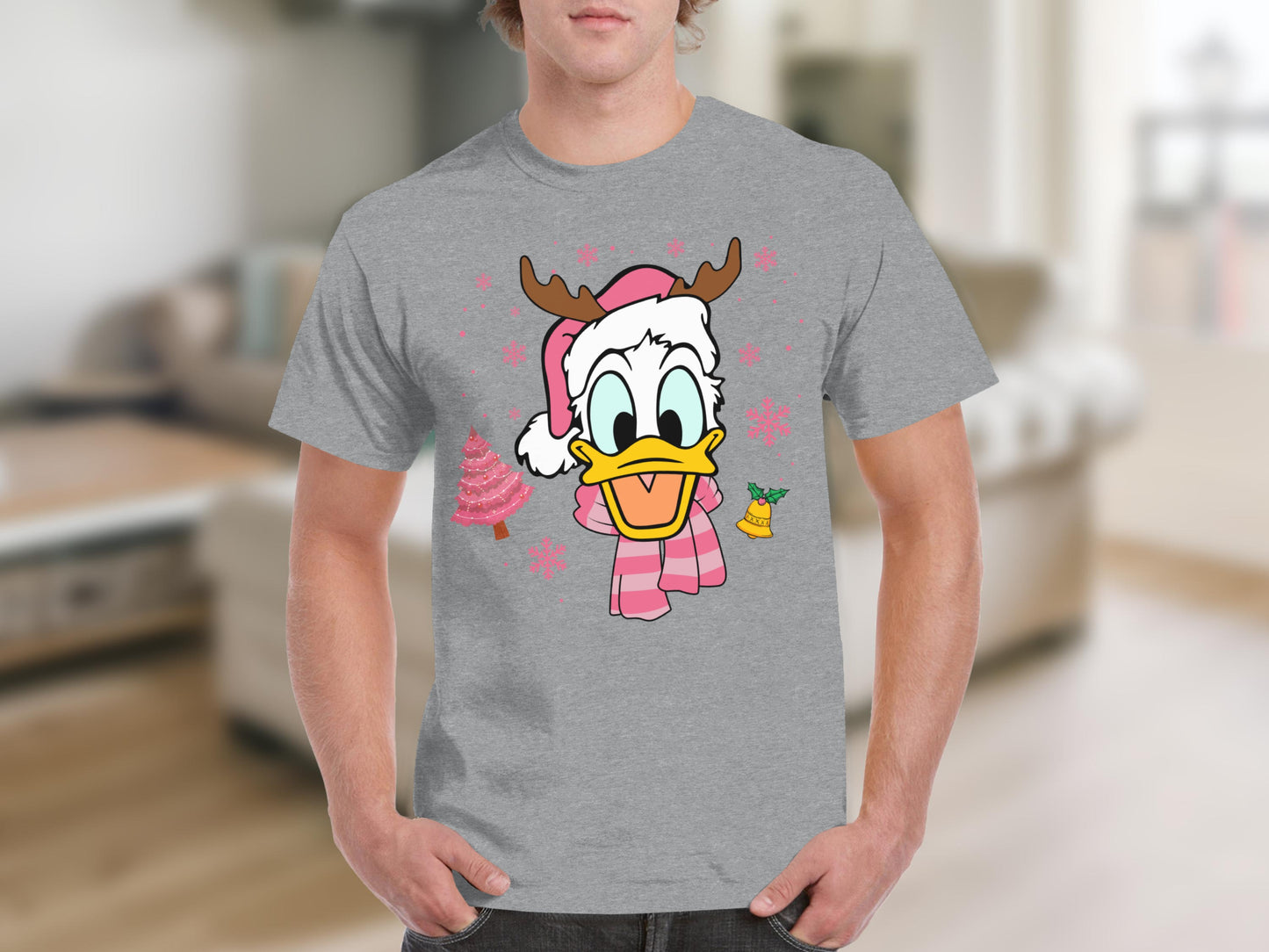Festive Duck Reindeer Design Gray T-shirt