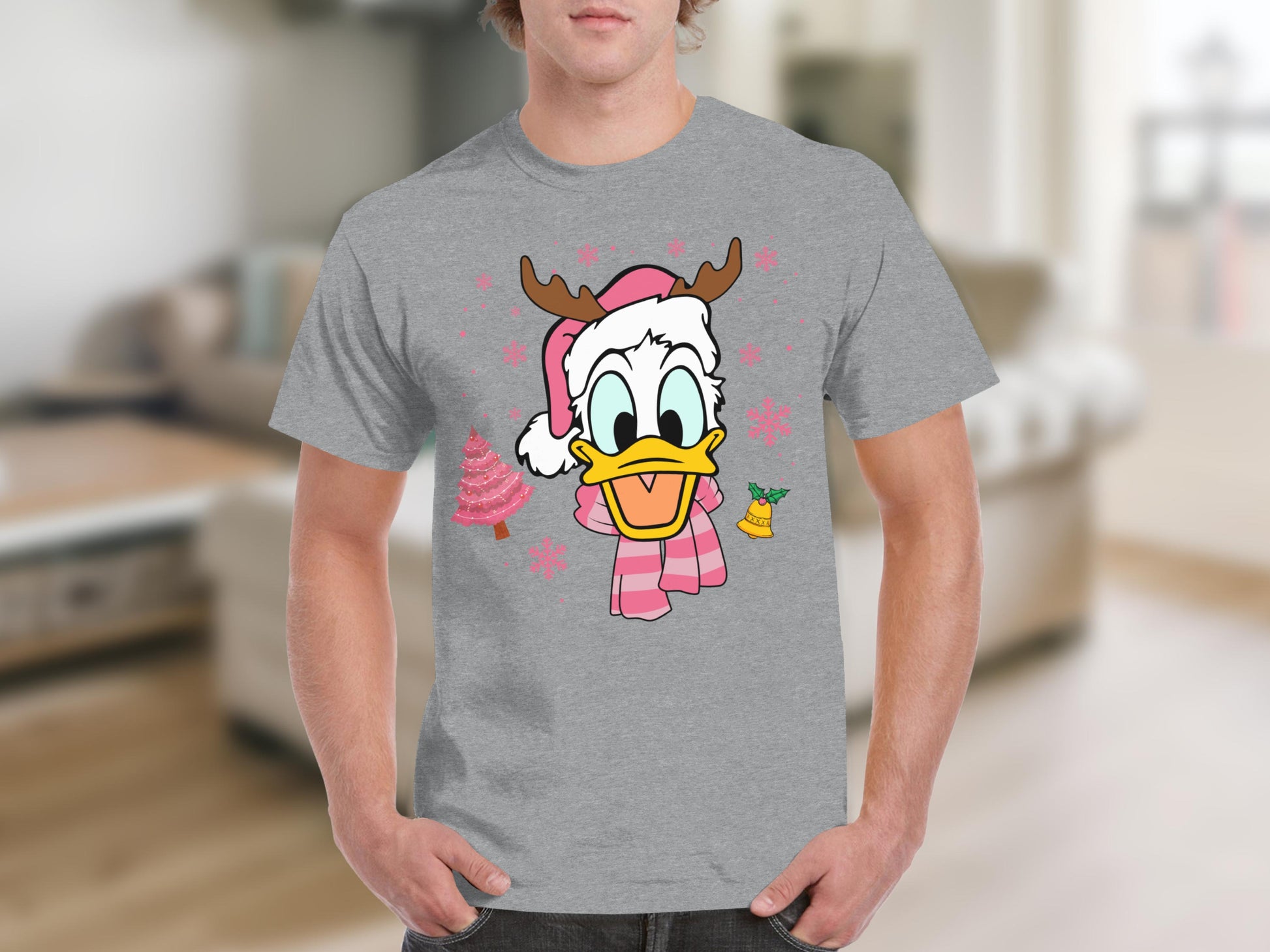 Festive Duck Reindeer Design Gray T-shirt