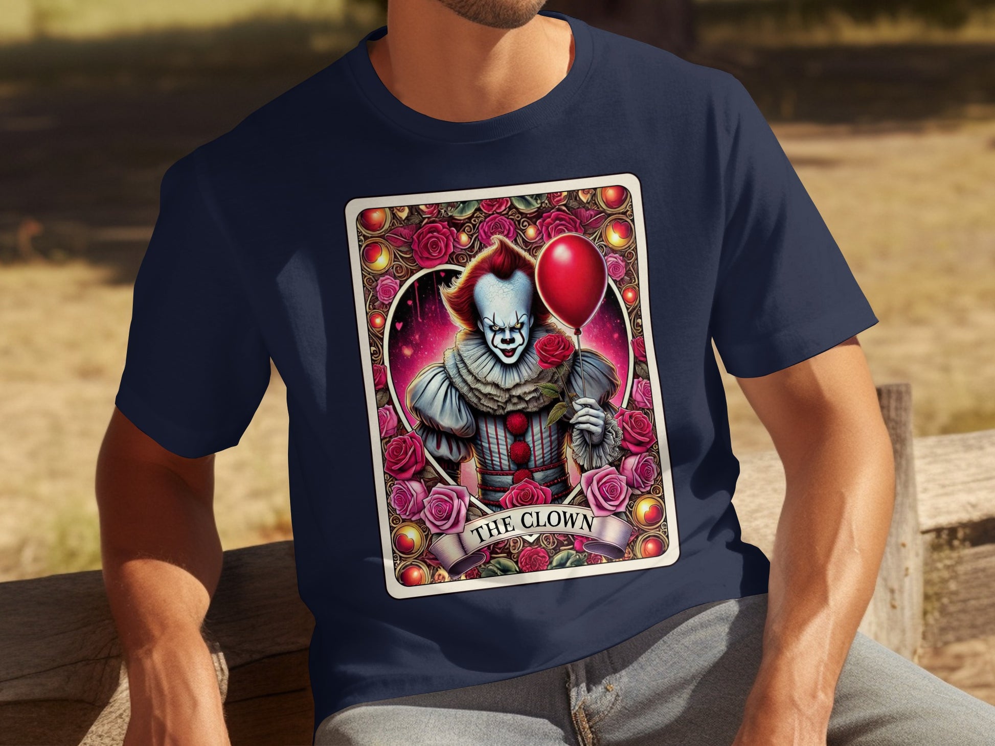 The Clown Graphic T-Shirt with Roses and Balloon