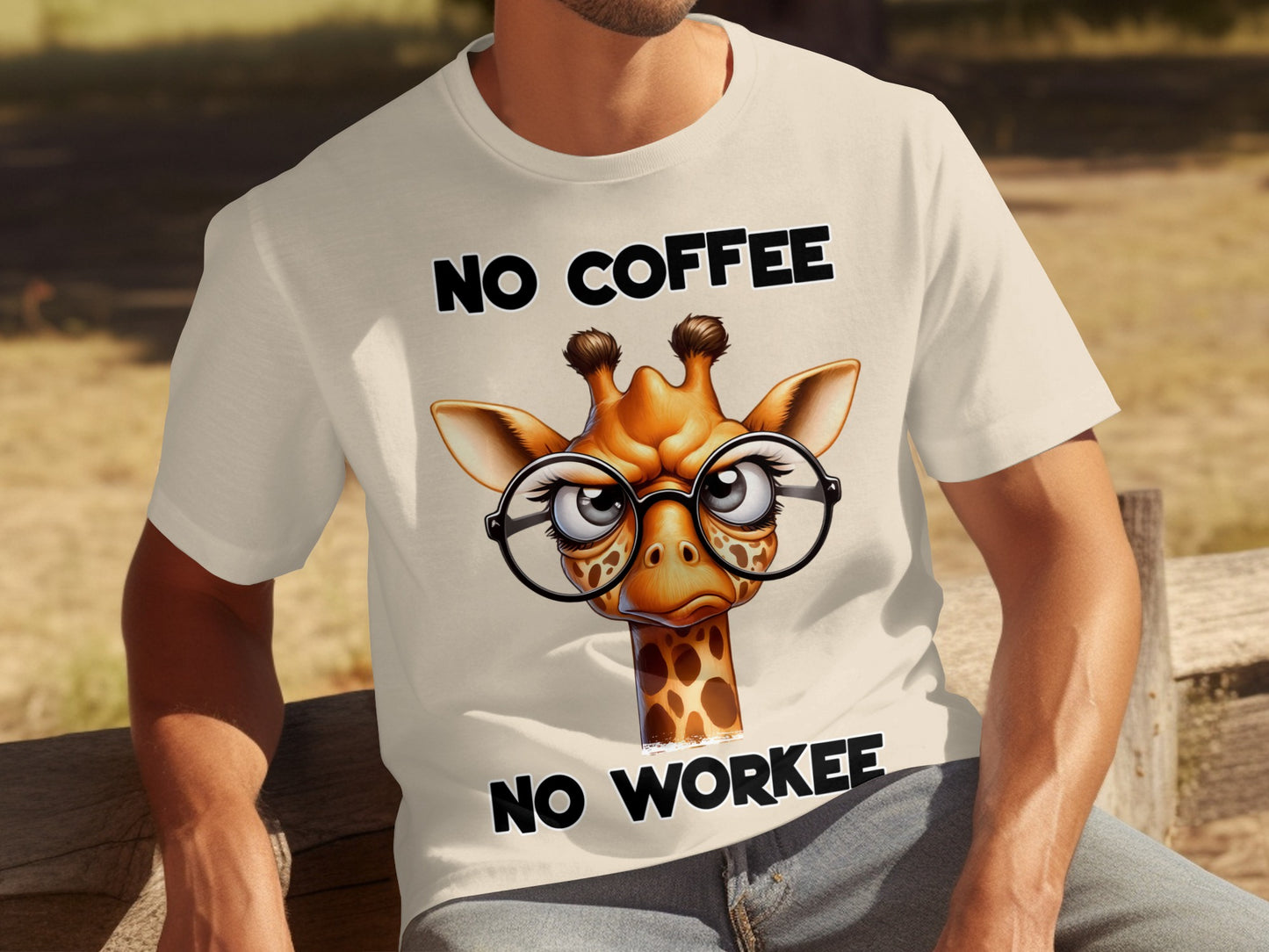 No Coffee No Workee Funny Giraffe Glasses T-Shirt