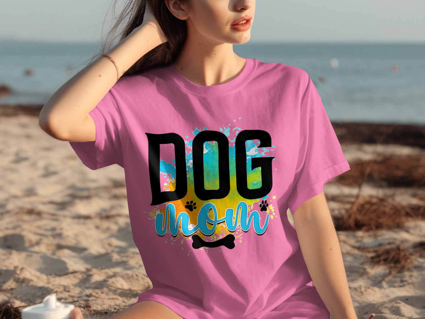 Colorful Dog Mom Theme Beach Casual T-shirt