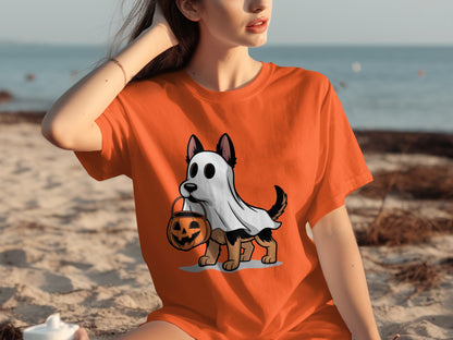 Cute Dog in Ghost Costume for Halloween T-Shirt