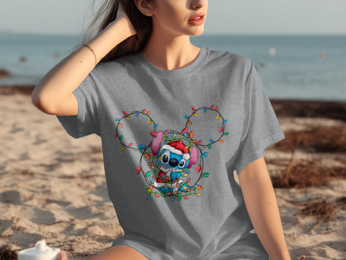 Christmas Lights Mickey Ears Stitch Graphic T-shirt