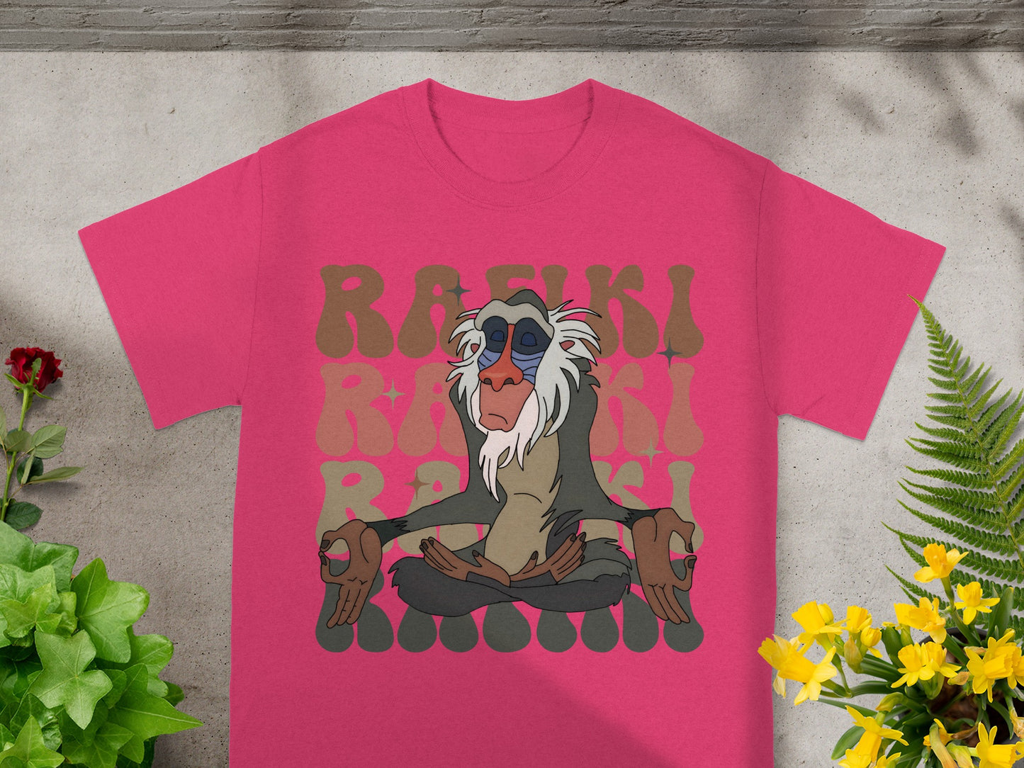 Rafiki from The Lion King meditating with "Rafiki" text design.