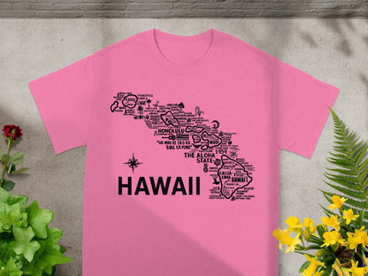 Hawaii Map Design Pink Colored T-Shirt Product