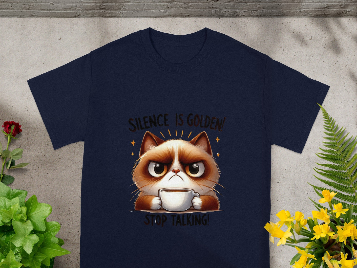 Silence is Golden Grumpy Cat Illustration T-shirt