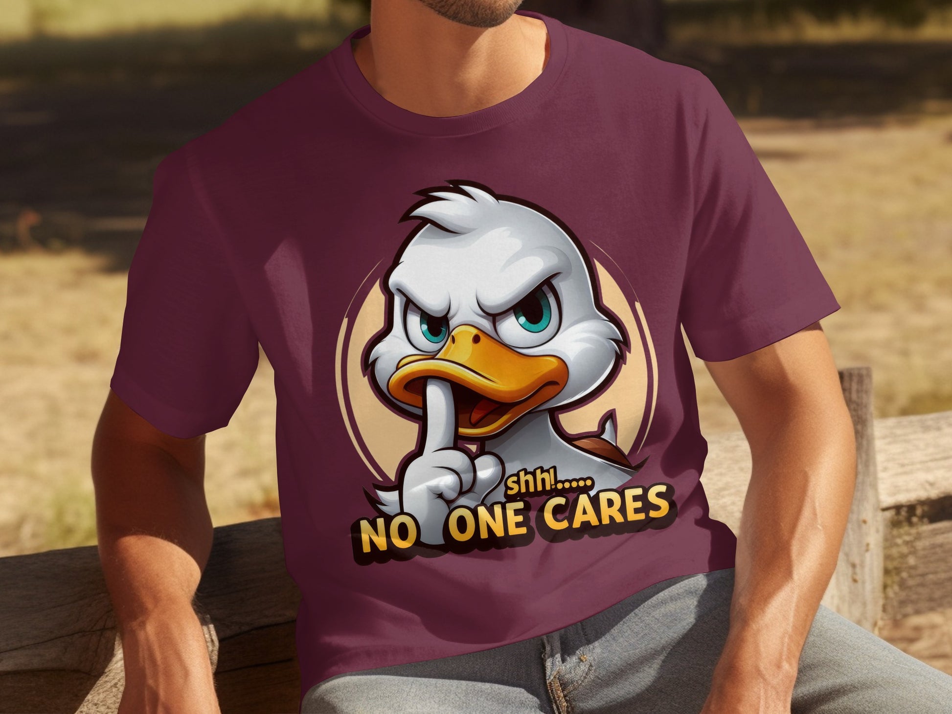 Shhh No One Cares Duck Illustration Graphic T-Shirt