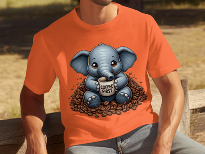 Cute Elephant Coffee First Graphic T-Shirt